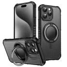 For iPhone 15 Pro Skin Sense Rotation Stand Semi-transparent Magsafe Phone Case(Space Gray) - 1