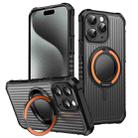 For iPhone 15 Pro Skin Sense Rotation Stand Semi-transparent Magsafe Phone Case(Orange) - 1