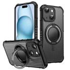 For iPhone 15 Plus Skin Sense Rotation Stand Semi-transparent Magsafe Phone Case(Space Gray) - 1
