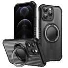 For iPhone 12 Pro Max Skin Sense Rotation Stand Semi-transparent Magsafe Phone Case(Space Gray) - 1