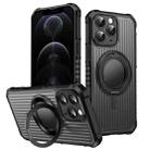 For iPhone 12 Pro Max Skin Sense Rotation Stand Semi-transparent Magsafe Phone Case(Black) - 1