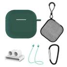 For AirPods 4 5 in 1 Silicone Earphone Protective Case + Earphone Bag + Earphones Buckle + Hook + Anti-lost Rope Set(Midnight Green) - 1