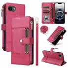 For iPhone 16e Crossbody Strap RFID Blocking Zipper Wallet Leather Phone Case(Red) - 1