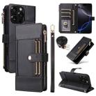For iPhone 16 Pro Crossbody Strap RFID Blocking Zipper Wallet Leather Phone Case(Black) - 1