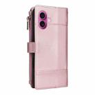 For iPhone 16 Plus Crossbody Strap RFID Blocking Zipper Wallet Leather Phone Case(Rose Gold) - 3