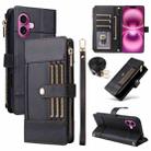 For iPhone 16 Plus Crossbody Strap RFID Blocking Zipper Wallet Leather Phone Case(Black) - 1