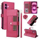For iPhone 16 Plus Crossbody Strap RFID Blocking Zipper Wallet Leather Phone Case(Red) - 1