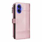 For iPhone 16 Crossbody Strap RFID Blocking Zipper Wallet Leather Phone Case(Rose Gold) - 3