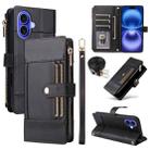 For iPhone 16 Crossbody Strap RFID Blocking Zipper Wallet Leather Phone Case(Black) - 1