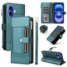 For iPhone 16 Crossbody Strap RFID Blocking Zipper Wallet Leather Phone Case(Green) - 1