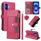 For iPhone 16 Crossbody Strap RFID Blocking Zipper Wallet Leather Phone Case(Red) - 1