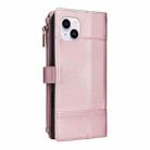 For iPhone 15 Plus Crossbody Strap RFID Blocking Zipper Wallet Leather Phone Case(Rose Gold) - 3