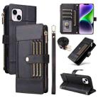 For iPhone 15 Plus Crossbody Strap RFID Blocking Zipper Wallet Leather Phone Case(Black) - 1