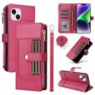 For iPhone 15 Plus Crossbody Strap RFID Blocking Zipper Wallet Leather Phone Case(Red) - 1