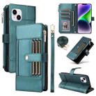 For iPhone 14 Plus Crossbody Strap RFID Blocking Zipper Wallet Leather Phone Case(Green) - 1