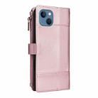 For iPhone 14 / 13 Crossbody Strap RFID Blocking Zipper Wallet Leather Phone Case(Rose Gold) - 3