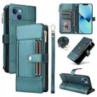 For iPhone 14 / 13 Crossbody Strap RFID Blocking Zipper Wallet Leather Phone Case(Green) - 1