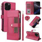 For iPhone 12 Pro Max Crossbody Strap RFID Blocking Zipper Wallet Leather Phone Case(Red) - 1