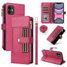 For iPhone 11 Crossbody Strap RFID Blocking Zipper Wallet Leather Phone Case(Red) - 1