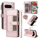 For Google Pixel 10 Pro XL Crossbody Strap RFID Blocking Zipper Wallet Leather Phone Case(Rose Gold) - 1