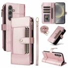 For Samsung Galaxy S24 / S25 5G Crossbody Strap RFID Blocking Zipper Wallet Leather Phone Case(Rose Gold) - 1
