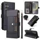 For Samsung Galaxy S24 / S25 5G Crossbody Strap RFID Blocking Zipper Wallet Leather Phone Case(Black) - 1