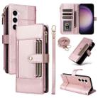 For Samsung Galaxy S23 5G Crossbody Strap RFID Blocking Zipper Wallet Leather Phone Case(Rose Gold) - 1