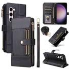 For Samsung Galaxy S23 5G Crossbody Strap RFID Blocking Zipper Wallet Leather Phone Case(Black) - 1