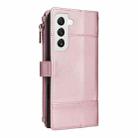 For Samsung Galaxy S22 5G Crossbody Strap RFID Blocking Zipper Wallet Leather Phone Case(Rose Gold) - 3