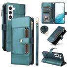 For Samsung Galaxy S22 5G Crossbody Strap RFID Blocking Zipper Wallet Leather Phone Case(Green) - 1