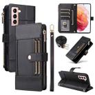 For Samsung Galaxy S21 5G Crossbody Strap RFID Blocking Zipper Wallet Leather Phone Case(Black) - 1