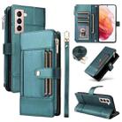 For Samsung Galaxy S21 5G Crossbody Strap RFID Blocking Zipper Wallet Leather Phone Case(Green) - 1