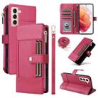 For Samsung Galaxy S21 5G Crossbody Strap RFID Blocking Zipper Wallet Leather Phone Case(Red) - 1