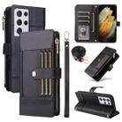 For Samsung Galaxy S21 Ultra 5G Crossbody Strap RFID Blocking Zipper Wallet Leather Phone Case(Black) - 1