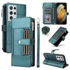 For Samsung Galaxy S21 Ultra 5G Crossbody Strap RFID Blocking Zipper Wallet Leather Phone Case(Green) - 1