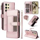 For Samsung Galaxy S23 Ultra 5G Crossbody Strap RFID Blocking Zipper Wallet Leather Phone Case(Rose Gold) - 1