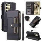 For Samsung Galaxy S23 Ultra 5G Crossbody Strap RFID Blocking Zipper Wallet Leather Phone Case(Black) - 1