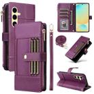 For Samsung Galaxy S24 FE 5G Crossbody Strap RFID Blocking Zipper Wallet Leather Phone Case(Purple) - 1
