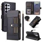 For Samsung Galaxy S25 Ultra 5G Crossbody Strap RFID Blocking Zipper Wallet Leather Phone Case(Black) - 1