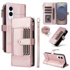 For Samsung Galaxy S25 Edge 5G Crossbody Strap RFID Blocking Zipper Wallet Leather Phone Case(Rose Gold) - 1