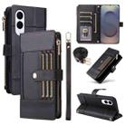 For Samsung Galaxy S25 Edge 5G Crossbody Strap RFID Blocking Zipper Wallet Leather Phone Case(Black) - 1