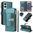 For Samsung Galaxy S25 Edge 5G Crossbody Strap RFID Blocking Zipper Wallet Leather Phone Case(Green) - 1