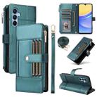 For Samsung Galaxy A15 5G Crossbody Strap RFID Blocking Zipper Wallet Leather Phone Case(Green) - 1
