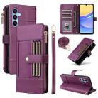 For Samsung Galaxy A15 5G Crossbody Strap RFID Blocking Zipper Wallet Leather Phone Case(Purple) - 1