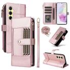 For Samsung Galaxy A55 5G Crossbody Strap RFID Blocking Zipper Wallet Leather Phone Case(Rose Gold) - 1