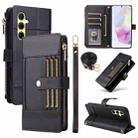 For Samsung Galaxy A55 5G Crossbody Strap RFID Blocking Zipper Wallet Leather Phone Case(Black) - 1