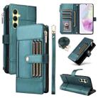 For Samsung Galaxy A55 5G Crossbody Strap RFID Blocking Zipper Wallet Leather Phone Case(Green) - 1