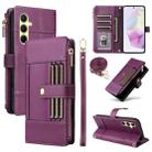 For Samsung Galaxy A55 5G Crossbody Strap RFID Blocking Zipper Wallet Leather Phone Case(Purple) - 1