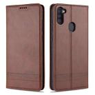 For Samsung Galaxy A11 AZNS Magnetic Calf Texture Horizontal Flip Leather Case with Card Slots & Holder & Wallet(Dark Brown) - 1