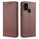 For Samsung Galaxy A21s AZNS Magnetic Calf Texture Horizontal Flip Leather Case with Card Slots & Holder & Wallet(Dark Brown) - 1